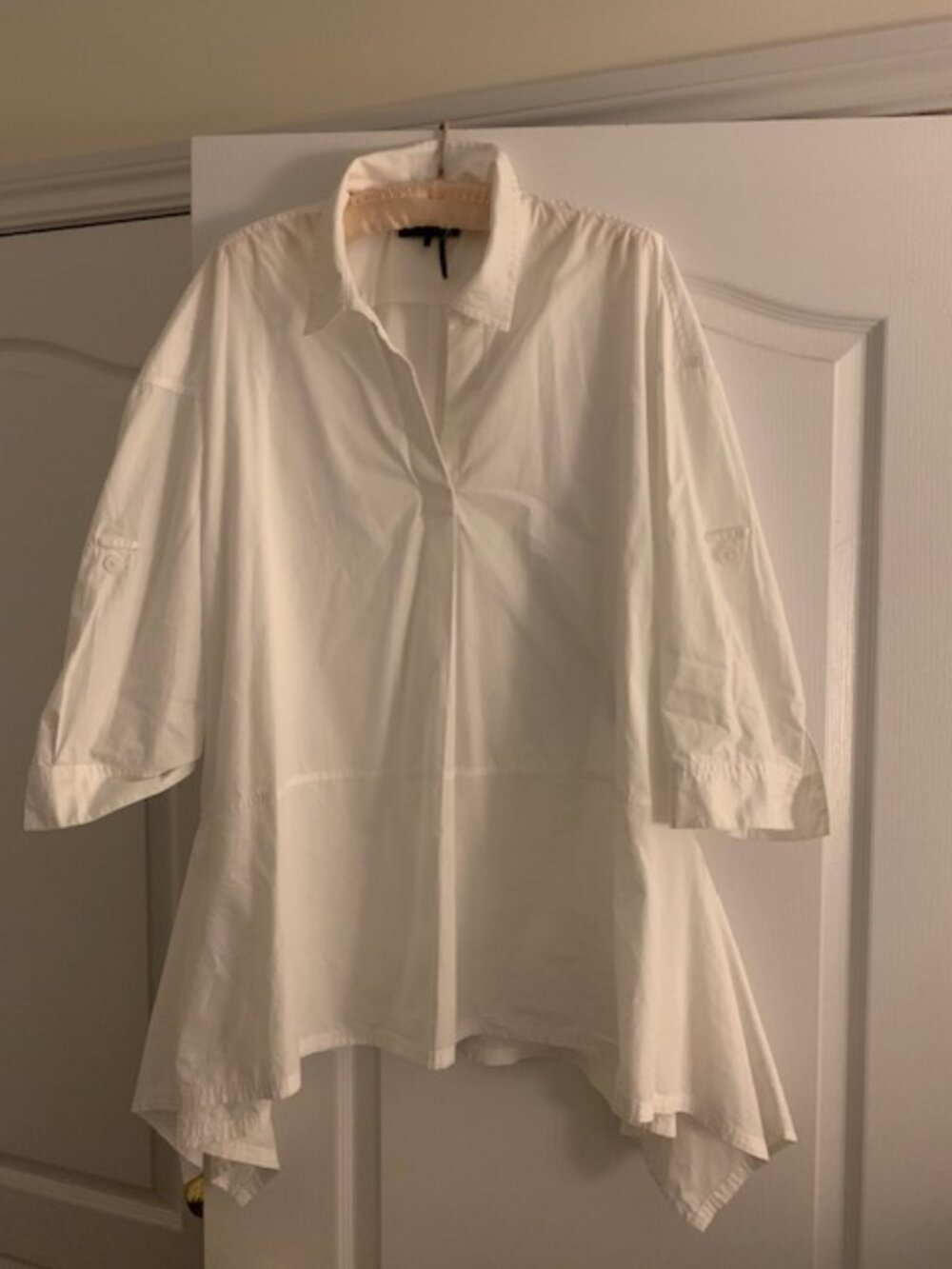 Donna Karan long cotton shirt with convertible sleeves XL